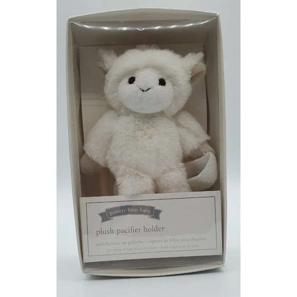 Pottery Barn Kids Baby Plush Stuffed White Lamb Sheep Pacifier Holder 6" NEW - Picture 1 of 7